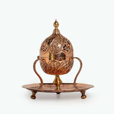 Handmade Copper Censer - Leaf and Islimi Pattern with Crescent and Star Finial