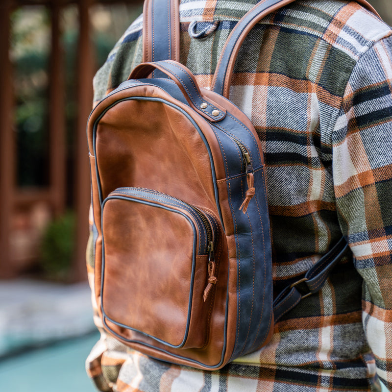 Çift Renkli Deri Sırt Çantası,%100 El Yapımı, Deri Erkek Sırt Çantası