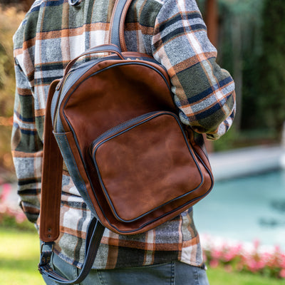 Çift Renkli Deri Sırt Çantası,%100 El Yapımı, Deri Erkek Sırt Çantası
