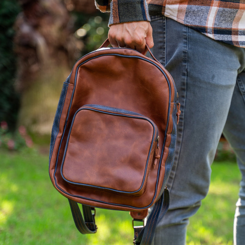 Çift Renkli Deri Sırt Çantası,%100 El Yapımı, Deri Erkek Sırt Çantası