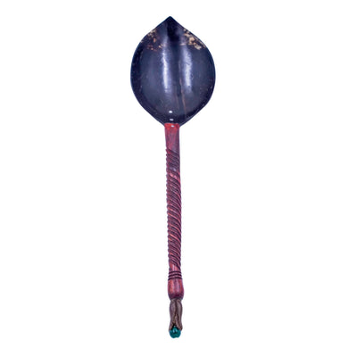 Coconut spoon - with padduk tree stalk, green pelesenk tulip motif, jade stone.