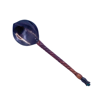 Coconut spoon - with padduk tree stalk, green pelesenk tulip motif, jade stone.