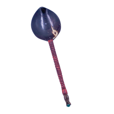 Coconut spoon - with padduk tree stalk, green pelesenk tulip motif, jade stone.