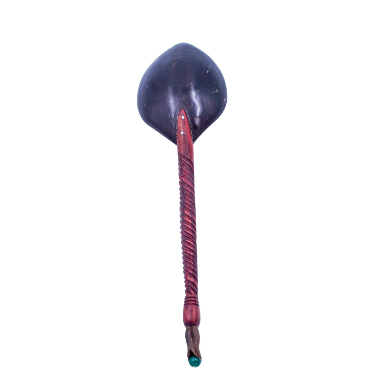 Coconut spoon - with padduk tree stalk, green pelesenk tulip motif, jade stone.
