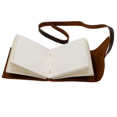 Mini Cep Deri Defter - Kahverengi, Yumuşak Kapaklı [ 8 cm x 8.5 cm ]