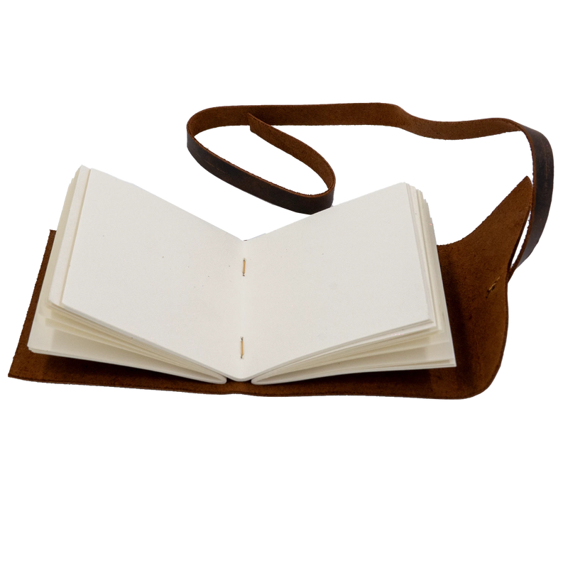 Mini Cep Deri Defter - Kahverengi, Yumuşak Kapaklı [ 8 cm x 8.5 cm ]