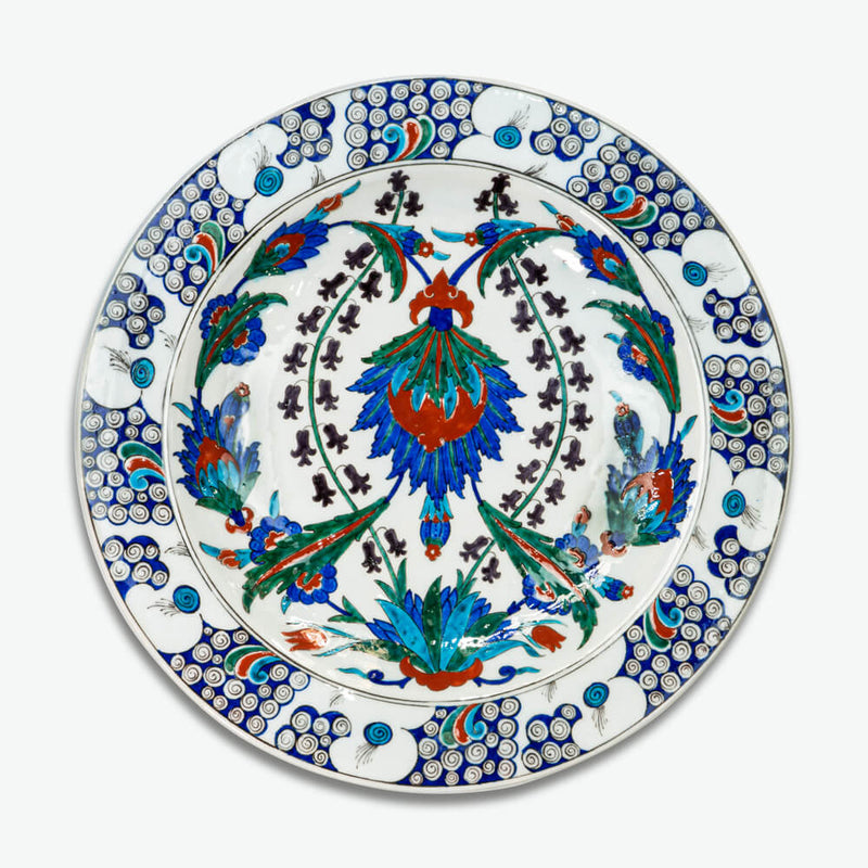 16th Century Iznik Ceramic Plate - Yucca Leaf, Hatai and Hyacinth Pattern [14.17"]