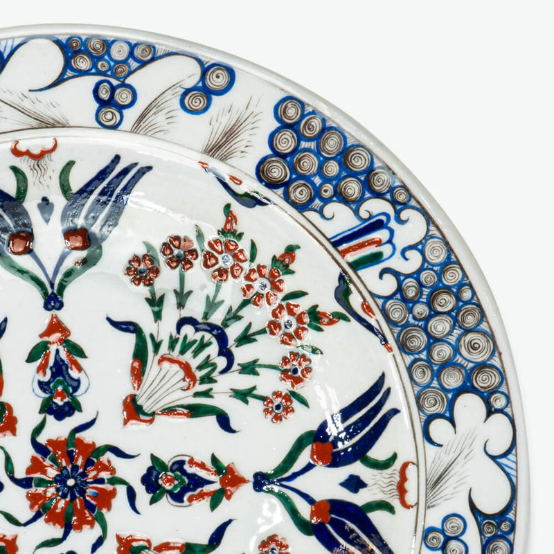 İznik Çini Tabak - 16. yy Orijinal Replika, Lale ve Çiçek Buketi [36 cm]