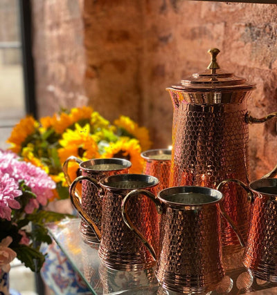 Handmade Copper Pitcher with 6 Copper Mugs