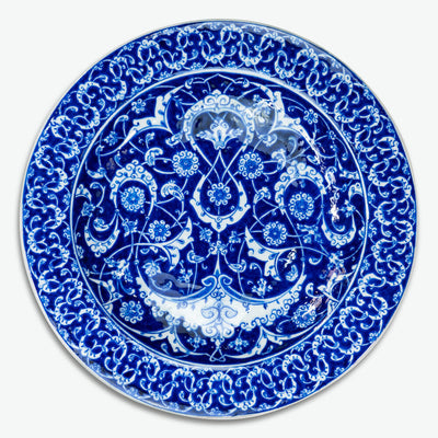 İznik Çini Tabak - 16. yy Orijinal Replika, Babanakkaş Üslubunda [36 cm]