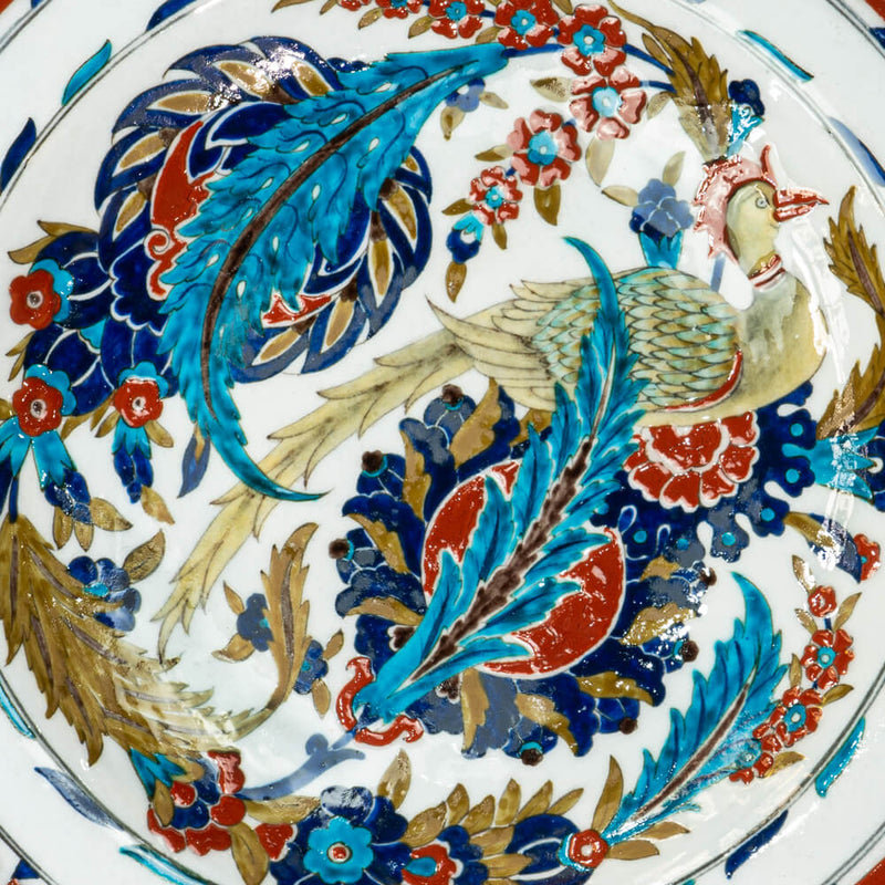 İznik Çini Tabak - 16. yy Orijinal Replika, Kuşlu [36 cm]