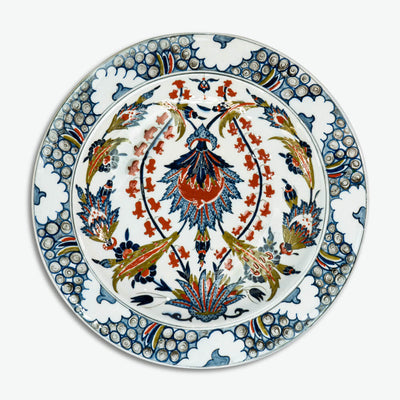 İznik Çini Tabak - 16. yy Orijinal Replika, Sümbül ve Hatayi [36 cm]