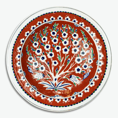 İznik Çini Tabak - 16. yy Orijinal Replika, Bahar Dallı Özel Kırmızı [30,5 cm]