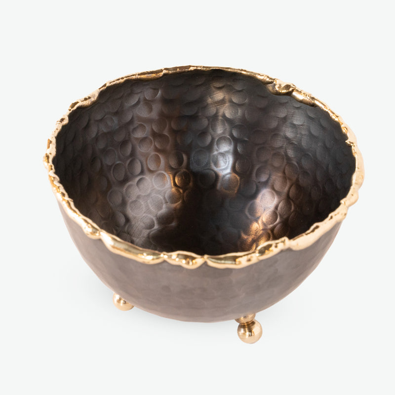 Copper Two-Condiment Bowls with Gold Detailed Holder 