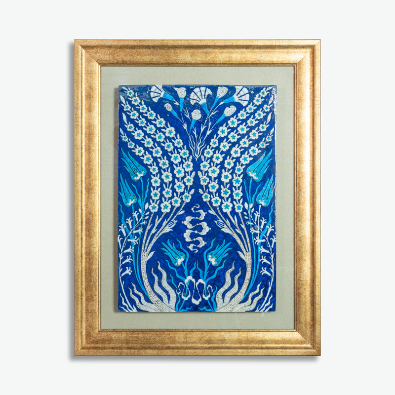 Iznik Ceramic Tile with Wooden Frame - Rumi / Islimi Pattern