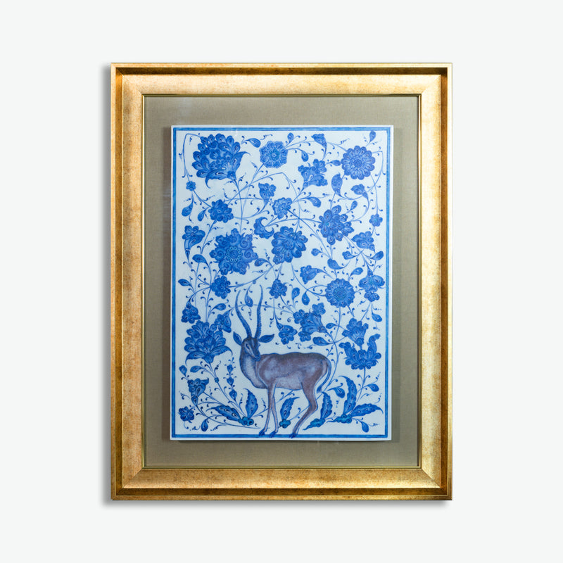 İznik Çini Duvar Karosu - Ahşap Çerçevede Karma Komposizyon [ 52 cm x 67 cm ]