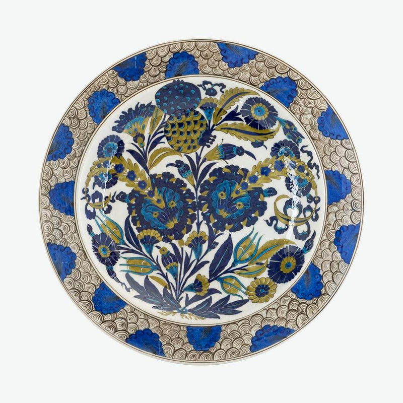 16th Century Iznik Ceramic Plate - Pomegranate, Hatayi & Cloud Pattern [14.17"]