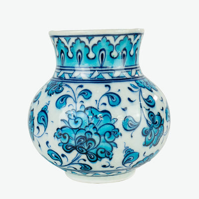 İznik Çini Vazo - Açık Mavi, Babanakkaş Üslübunda [12 cm x 12 cm]