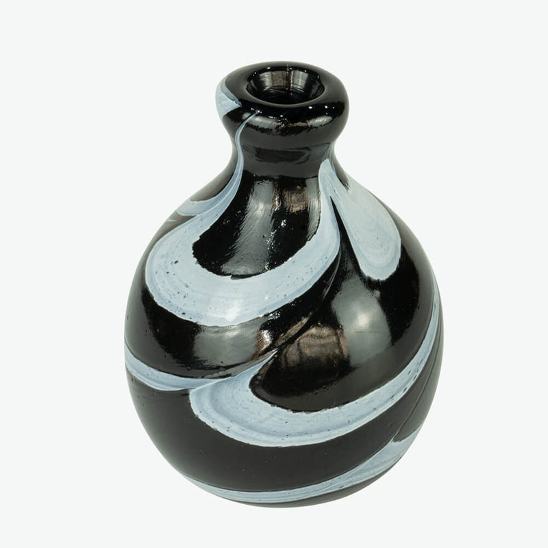 Handmade Mini Glass Vase - Organic Shaped, Black & White [2.36" x 1.18"]