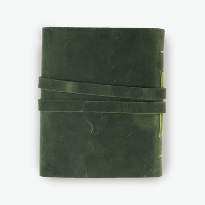 Handmade Leather Wraparound Journal - Crazy Horse Leather, Green Color, A6 Size 