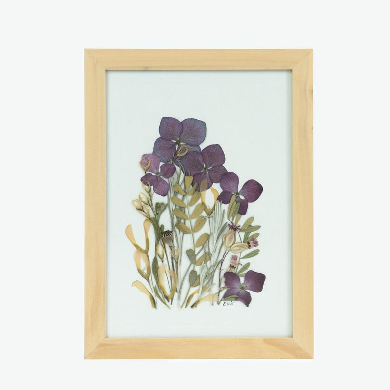Mor Rüya Çiçek Kompozisyonu - Yaprak Sanatı Peyzaj Tablo - Hatıra