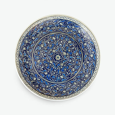 16. yy İznik Orjinal Replika Tabak - Baba Nakkaş Mavi Lacivert Zencerek Motifli [30,5 cm]