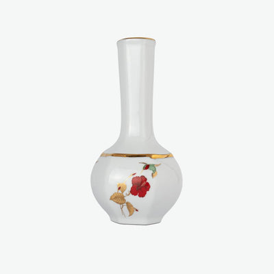 Kırmızı Çiçek Motifli Porselen Mini Vazo