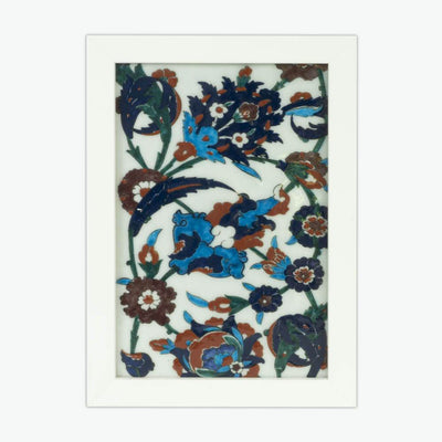 İznik Çini Duvar Tablosu - Sencide, Beyaz Ahşap Çerçeve [27 cm x 19 cm]